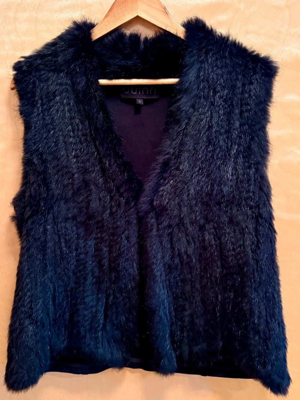 Quinn Black 100% Rabbit Fur Vest Open Front Size Large